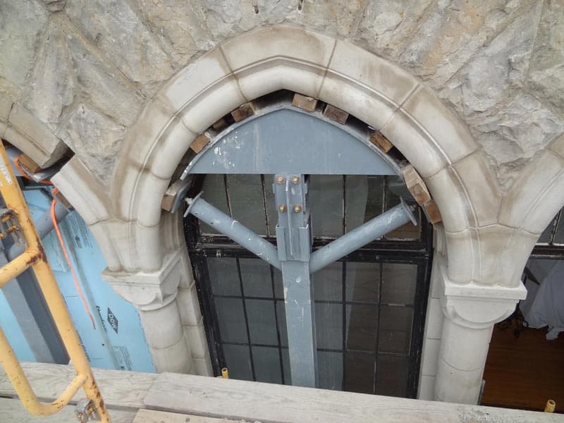 Singer Castle Cast Stone Restoration shoring mechanism